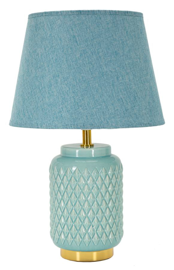 Lampe de table carrée turquoise abat-jour ciel