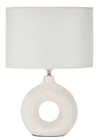 Lámpara de mesa Seta blanca pantalla tejido blanco