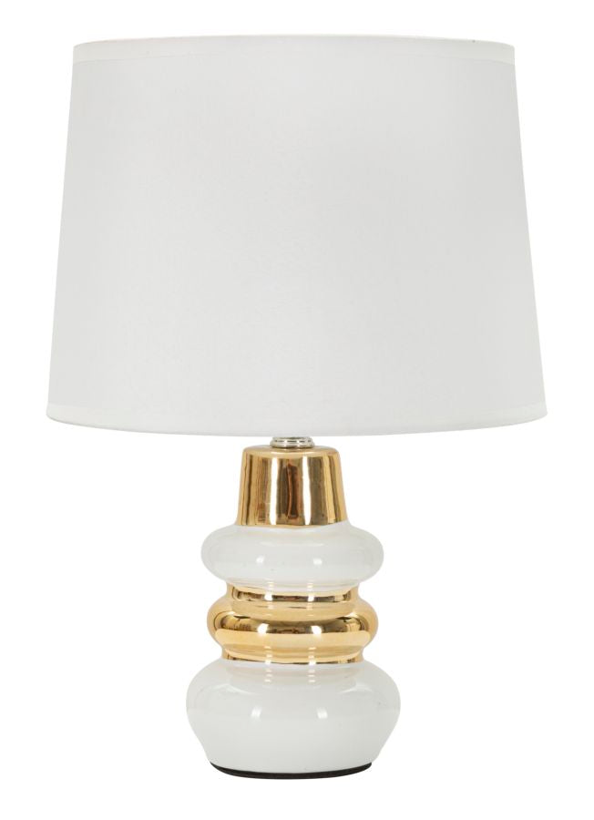 Lampe de table Liara Céramique Blanche et Dorée abat-jour en Tissu Blanc