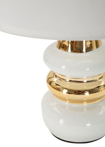 Lampe de table Liara Céramique Blanche et Dorée abat-jour en Tissu Blanc