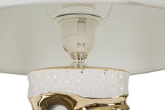 Lampe de table Florida Céramique Blanche et Dorée abat-jour Tissu Blanc