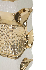 Lampe de table Florida Céramique Blanche et Dorée abat-jour Tissu Blanc