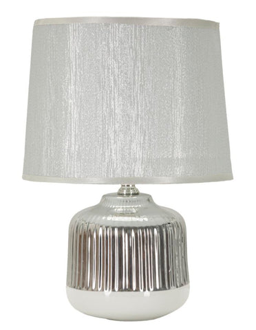 Lampe de table Lucina Céramique Blanche et Argentée Abat-jour Tissu Argenté