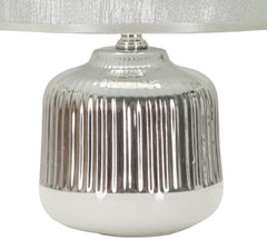 Lampe de table Lucina Céramique Blanche et Argentée Abat-jour Tissu Argenté