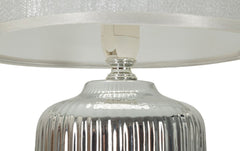Lampe de table Lucina Céramique Blanche et Argentée Abat-jour Tissu Argenté