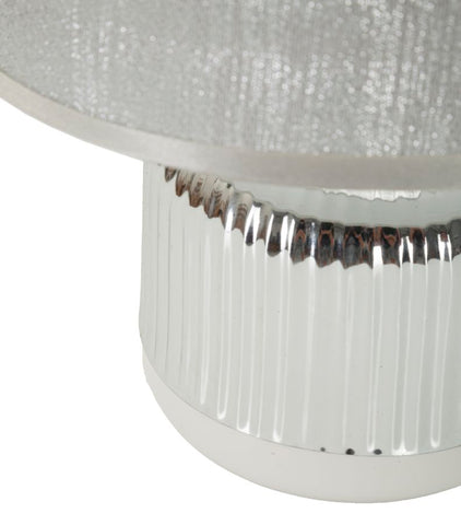 Lampe de table Lucina Céramique Blanche et Argentée Abat-jour Tissu Argenté