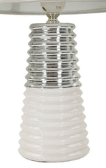 Lampe de table Candela céramique blanche et abat-jour tissu argenté