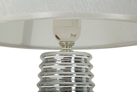 Lampe de table Candela céramique blanche et abat-jour tissu argenté