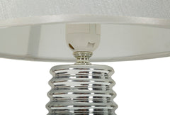Lampe de table Candela céramique blanche et abat-jour tissu argenté