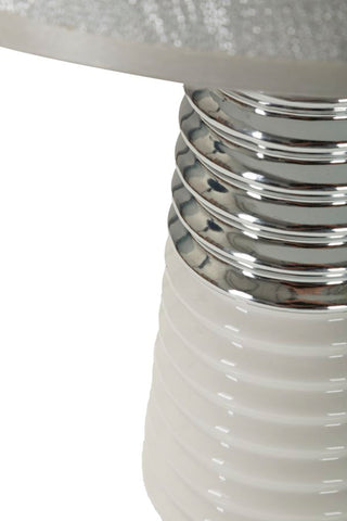 Lampe de table Candela céramique blanche et abat-jour tissu argenté