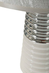 Lampe de table Candela céramique blanche et abat-jour tissu argenté