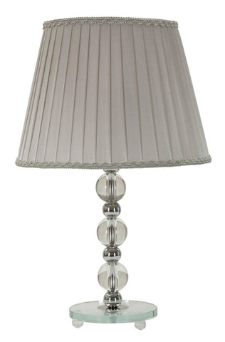 Lámpara de mesa Tolly de metal plateado y cristal con pantalla de tela gris