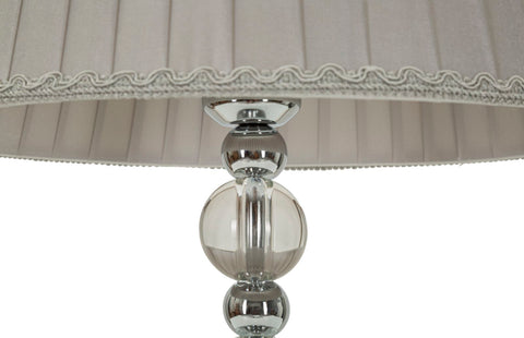 Lámpara de mesa Tolly de metal plateado y cristal con pantalla de tela gris