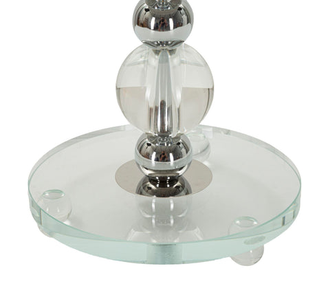 Lámpara de mesa Tolly de metal plateado y cristal con pantalla de tela gris