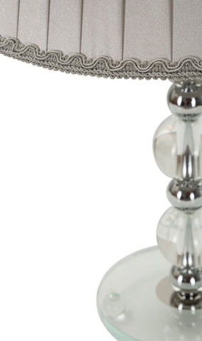 Lámpara de mesa Tolly de metal plateado y cristal con pantalla de tela gris