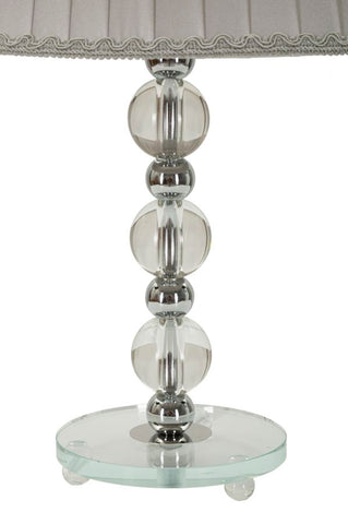 Lámpara de mesa Tolly de metal plateado y cristal con pantalla de tela gris