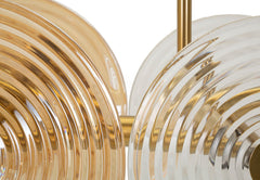 Suspension en métal doré avec abat-jours en verre ronds décorés de cercles concentriques