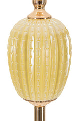 Lampe de sol métal doré abat-jour tissu beige bordure dorée