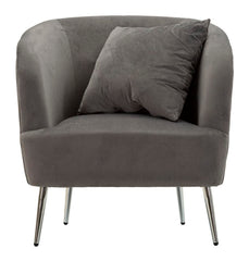 Fauteuil gris Velours doux pieds argentés