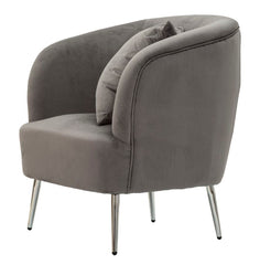 Fauteuil gris Velours doux pieds argentés