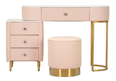 Bureau de lit Sharon Cuir synthétique Rose avec Pouf en Cuir synthétique matelassé et Métal doré