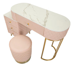 Bureau de lit Sharon Cuir synthétique Rose avec Pouf en Cuir synthétique matelassé et Métal doré