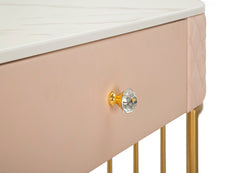 Bureau de lit Sharon Cuir synthétique Rose avec Pouf en Cuir synthétique matelassé et Métal doré