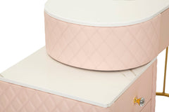 Bureau de lit Sharon Cuir synthétique Rose avec Pouf en Cuir synthétique matelassé et Métal doré