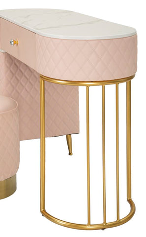Bureau de lit Sharon Cuir synthétique Rose avec Pouf en Cuir synthétique matelassé et Métal doré