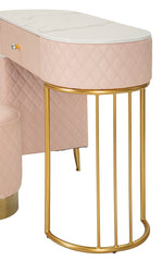 Bureau de lit Sharon Cuir synthétique Rose avec Pouf en Cuir synthétique matelassé et Métal doré