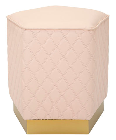 Puf pentagonal tapizado Sharon en símil piel rosa con base dorada