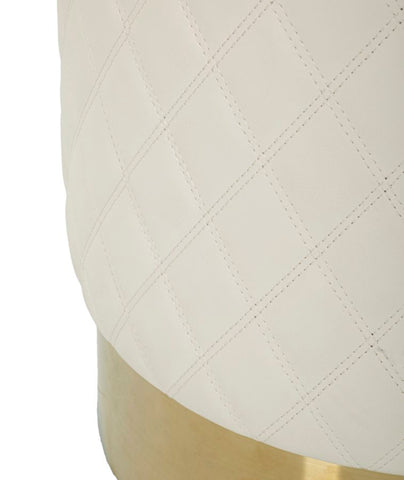 Puf redondo Sharon Cuero acolchado Blanco base dorada