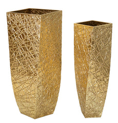 Support de vase carré en relief doré ensemble de 2 pièces