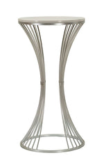 Table en métal argenté avec plateau en marbre