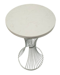 Table en métal argenté avec plateau en marbre