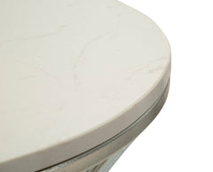 Table en métal argenté avec plateau en marbre