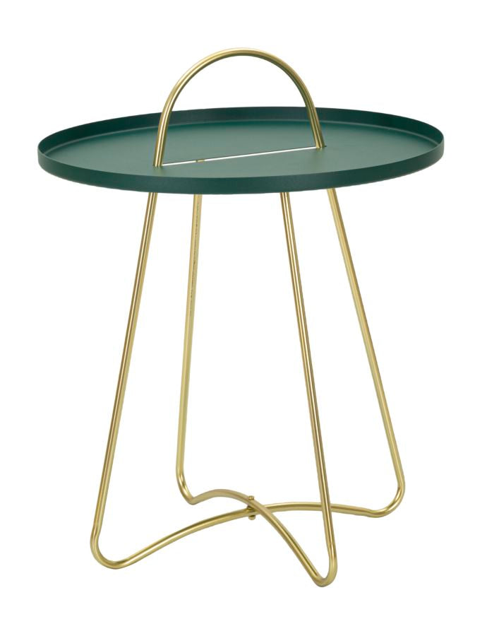 Mesa baja satinada verde patas doradas