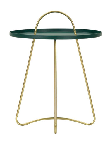 Mesa baja satinada verde patas doradas