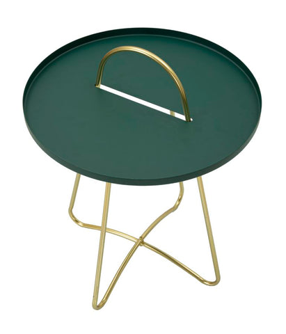 Mesa baja satinada verde patas doradas