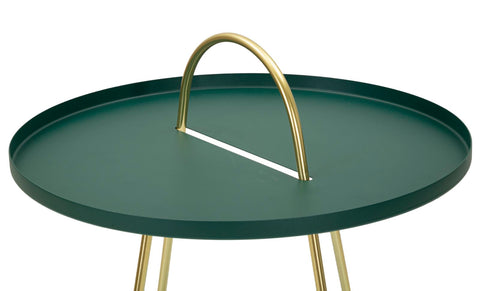 Mesa baja satinada verde patas doradas