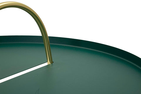Mesa baja satinada verde patas doradas
