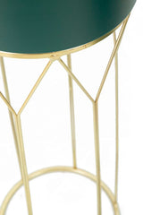 Support vase ensemble 2 pièces vert base dorée motifs géométriques