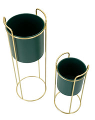 Support de vase ensemble 2 pcs Vert base Dorée