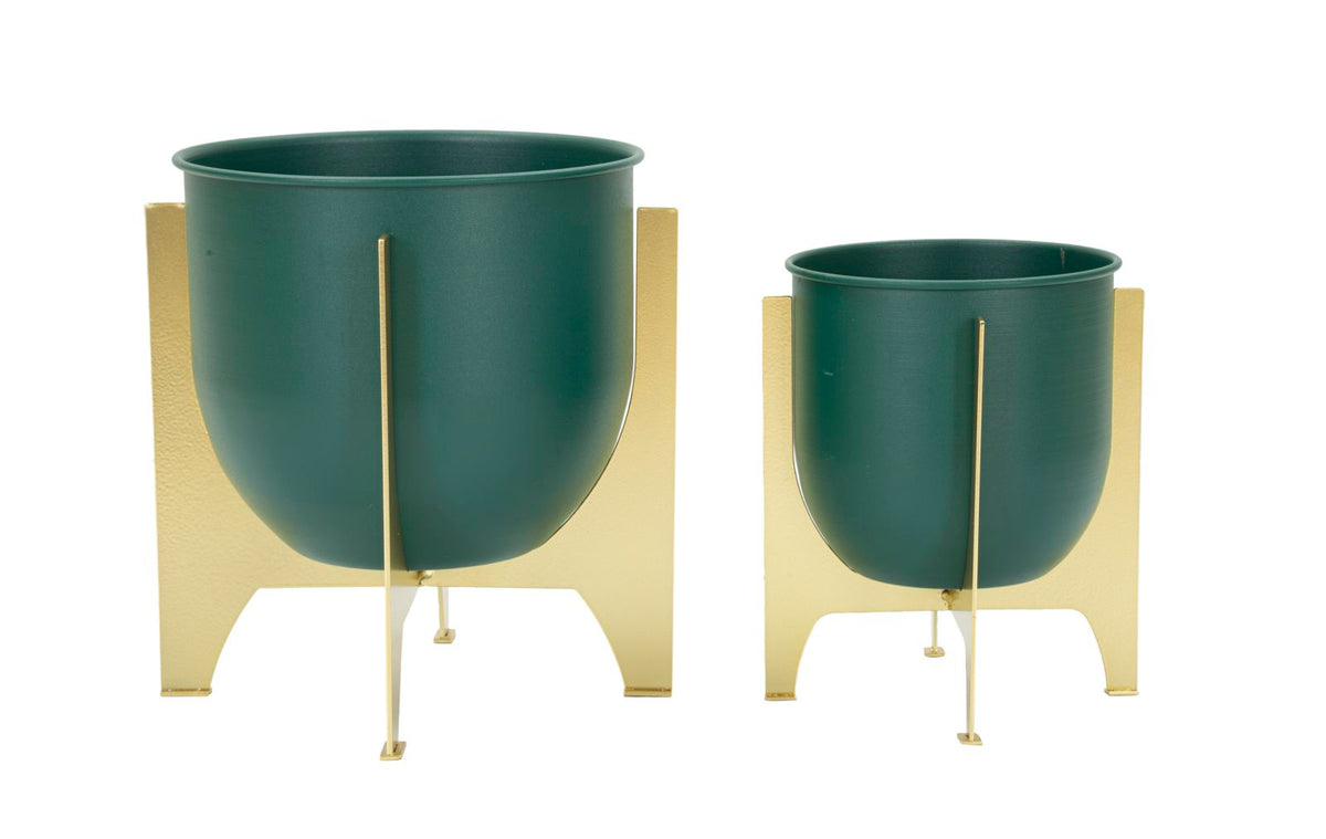 Porte-vase Green Shet ensemble 2 pcs métal doré et vert