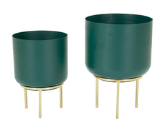 Support de vase ensemble de 2 pièces Vert base dorée