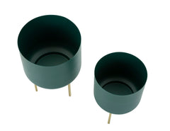 Support de vase ensemble de 2 pièces Vert base dorée