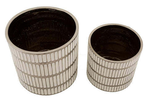 Ensemble de deux vases en céramique décorés argenté