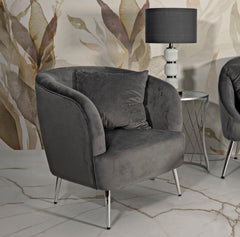 Fauteuil gris Velours doux pieds argentés