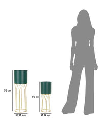 Support vase ensemble 2 pièces vert base dorée motifs géométriques
