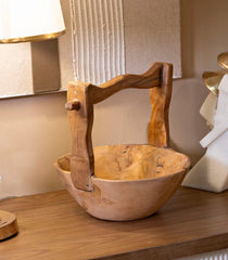 Vide-sac en teck recyclé avec poignée artisanale